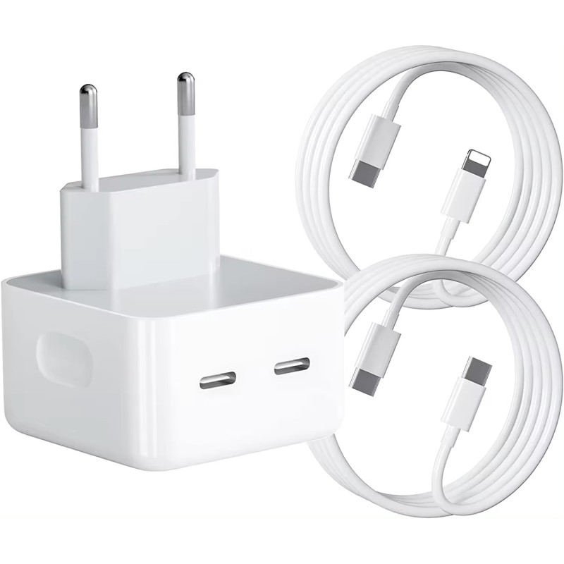 Cargador 2 puertos USB-C+C con cable TYPE-C a LIGHTNING 40W BLANCO
