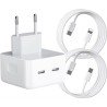 Cargador 2 puertos USB-C+C con cable TYPE-C a LIGHTNING 40W BLANCO