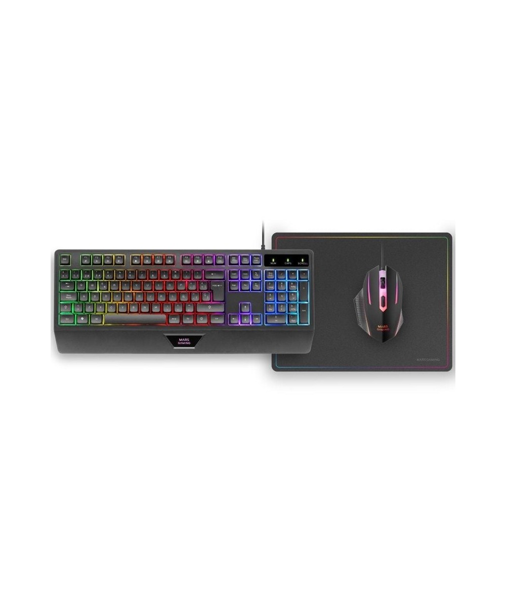 Pack Gaming Mars Gaming MCP124/ Teclado H-MECH + Ratón Óptico + Alfombrilla/ Negro