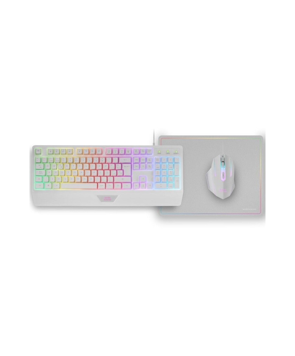 Pack Gaming Mars Gaming MCP124/ Teclado H-MECH + Ratón Óptico + Alfombrilla/ Blanco