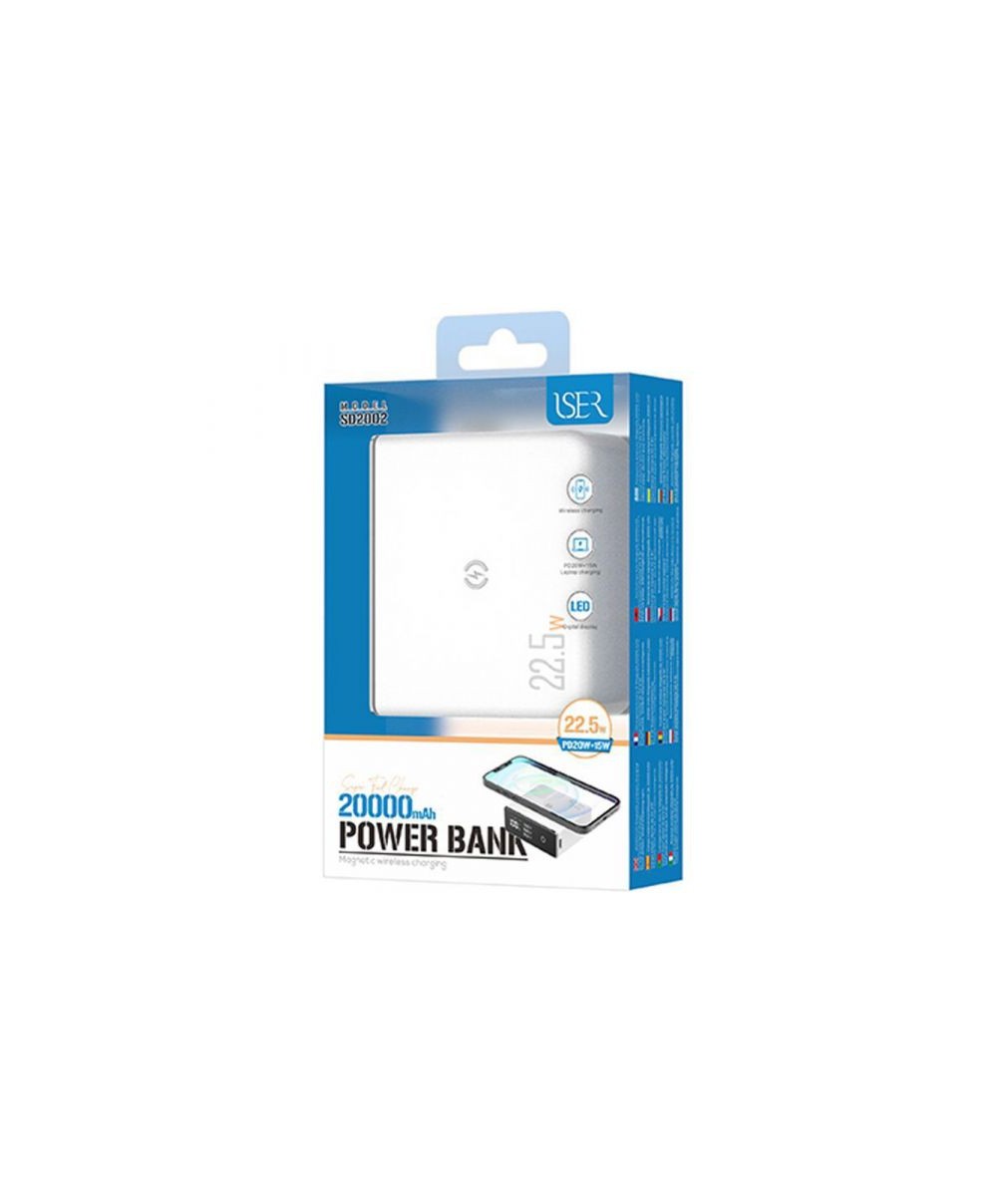 Powerbank Iser Sd2002 Carga Rápida Inalámbrica 22.5w 20000mah Blanco