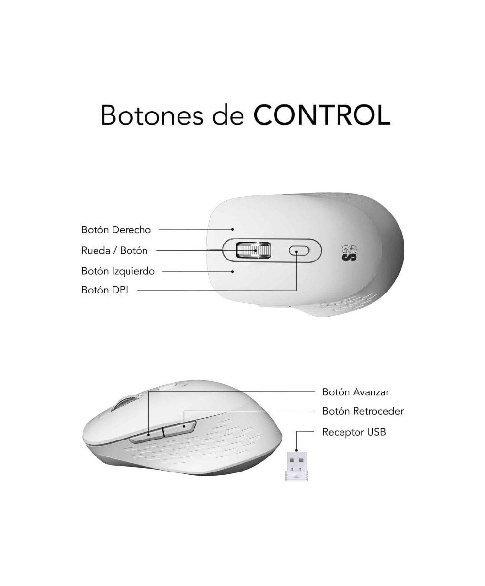 Ratón Ergonómico Inalámbrico por Bluetooth/ 2.4GHz Subblim Curve Ergo Dual Battery Blanco