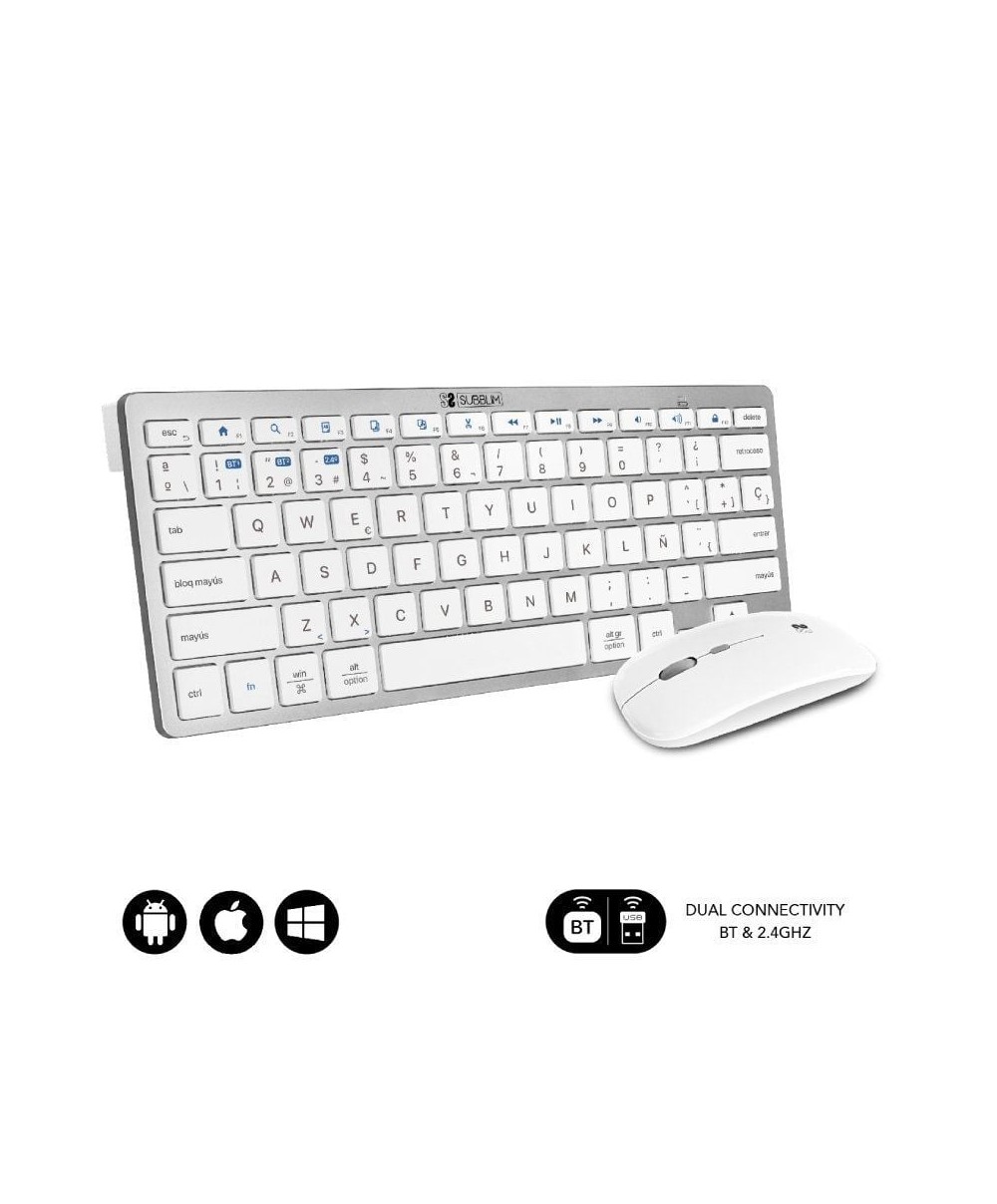 Teclado y Ratón Inalámbrico Subblim OCO010 Combo Multidispositivo Compacto/ Plata