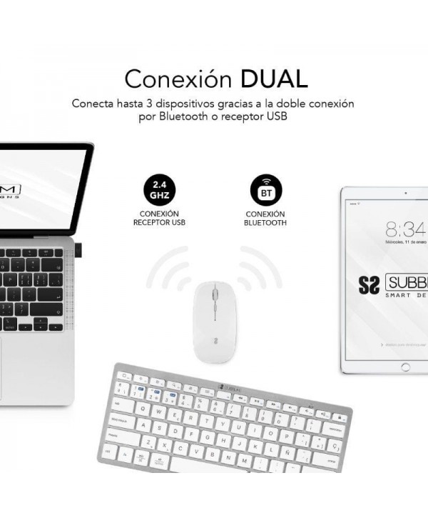 Teclado y Ratón Inalámbrico Subblim OCO010 Combo Multidispositivo Compacto/ Plata