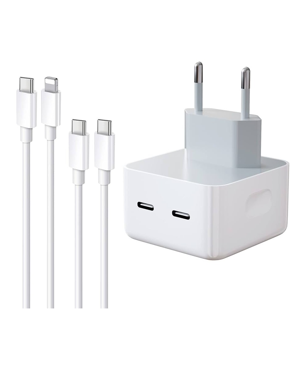 Cargador PD 2 Puertos USB-C Con Cable USB-C y Cable Lighting 40W Blanco