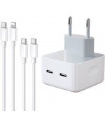 Cargador PD 2 Puertos USB-C Con Cable USB-C y Cable Lighting 40W Blanco