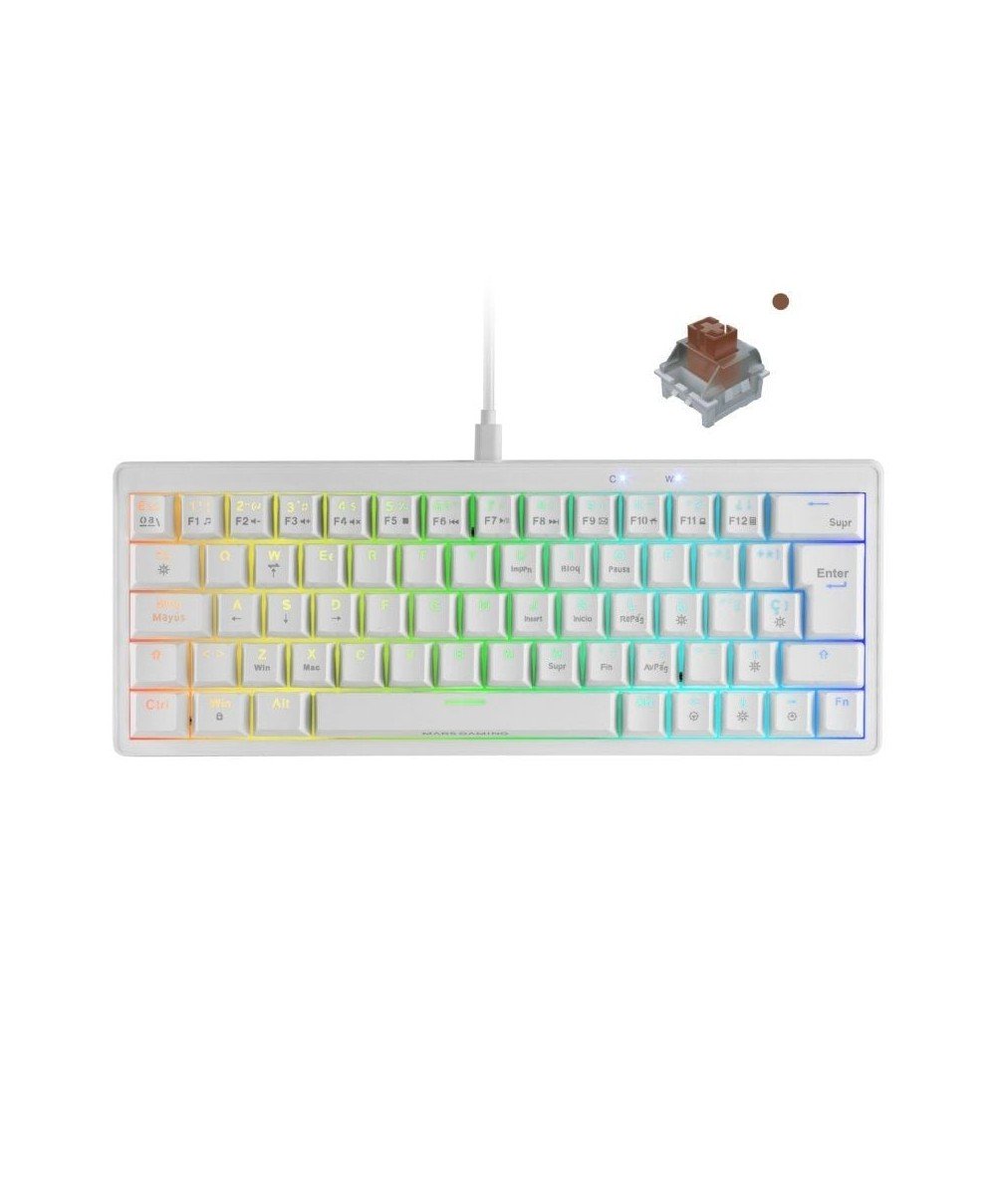 Teclado Gaming Mecánico Mars Gaming MKMINIPRO Switch Marrón Blanco