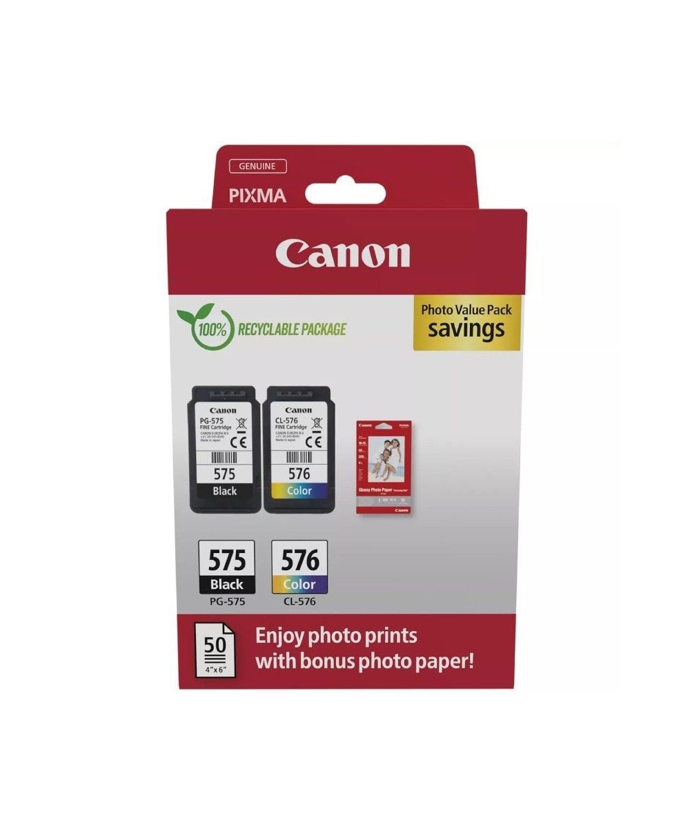 Cartucho de Tinta Original Canon PG-575 + CL-576 Multipack/ Negro/ Tricolor + Papel Fotográfico