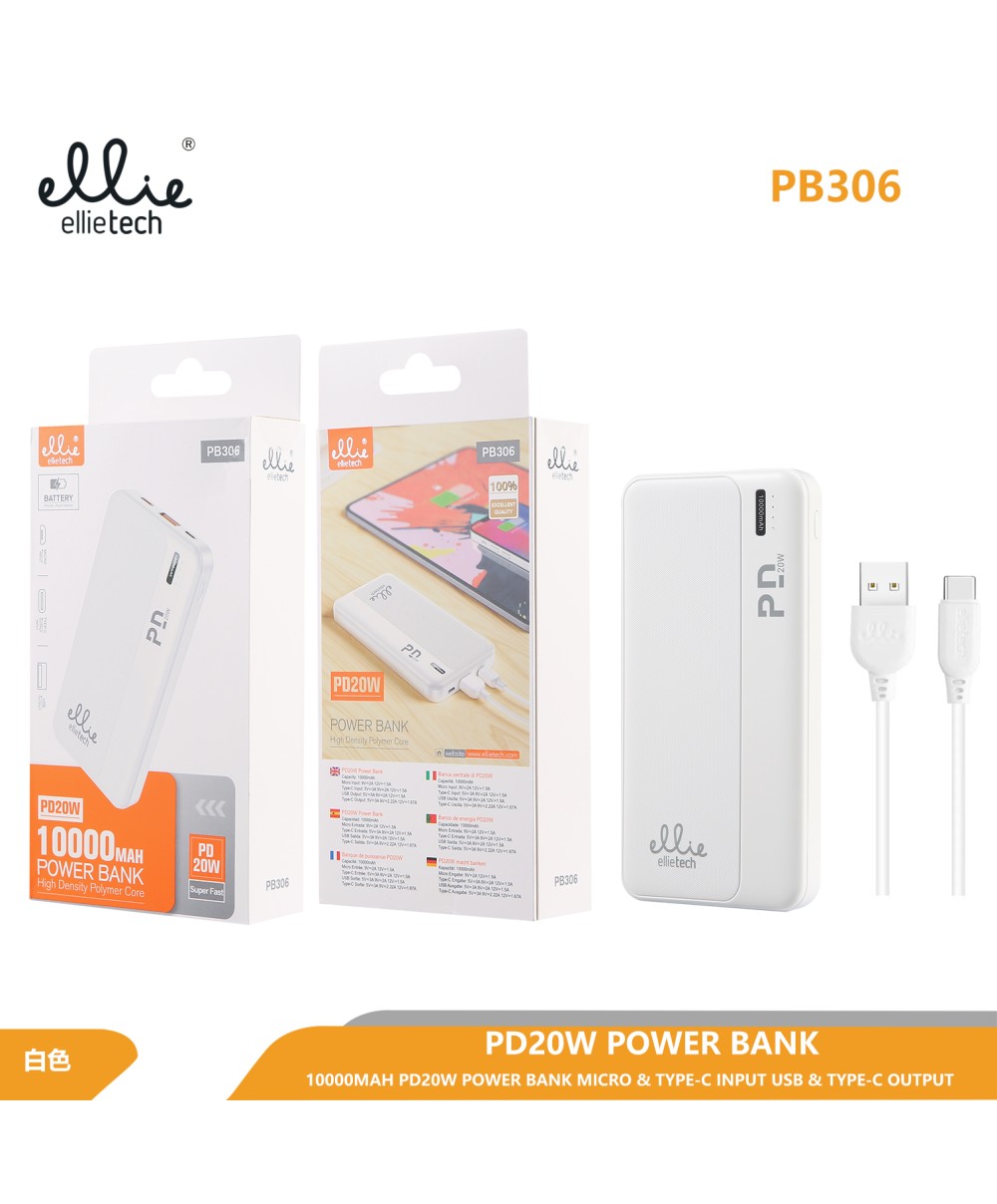 Bateria Externa 10000mAh Portatil 1USB 1Type-C 1Micro 20W