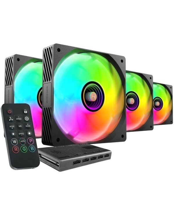 Pack 4 Ventiladores Mars Gaming 12cm + HUB + Mando a Distancia/ ARGB