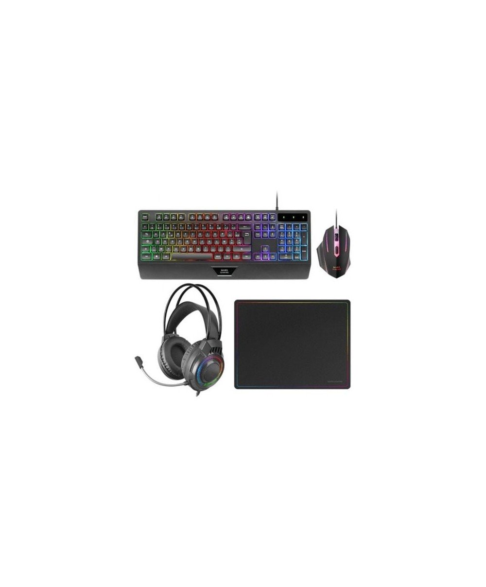 Pack Gaming Mars Gaming MCP124PROES/ Teclado + Ratón Óptico + Auriculares + Alfombrilla