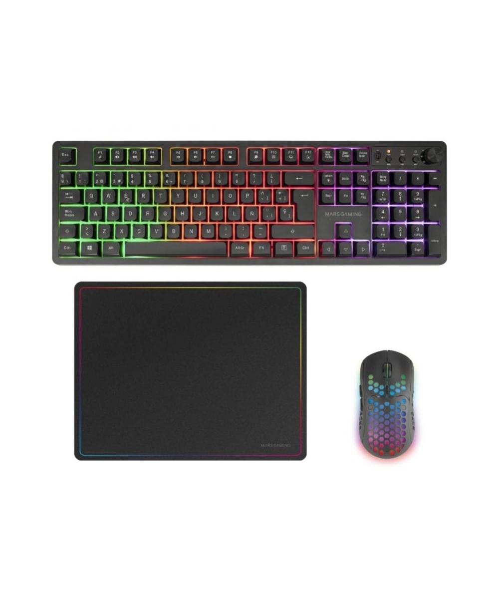 Pack Gaming Mars Gaming MCPWX/ Teclado Inalámbrico + Ratón Inalámbrico + Alfombrilla