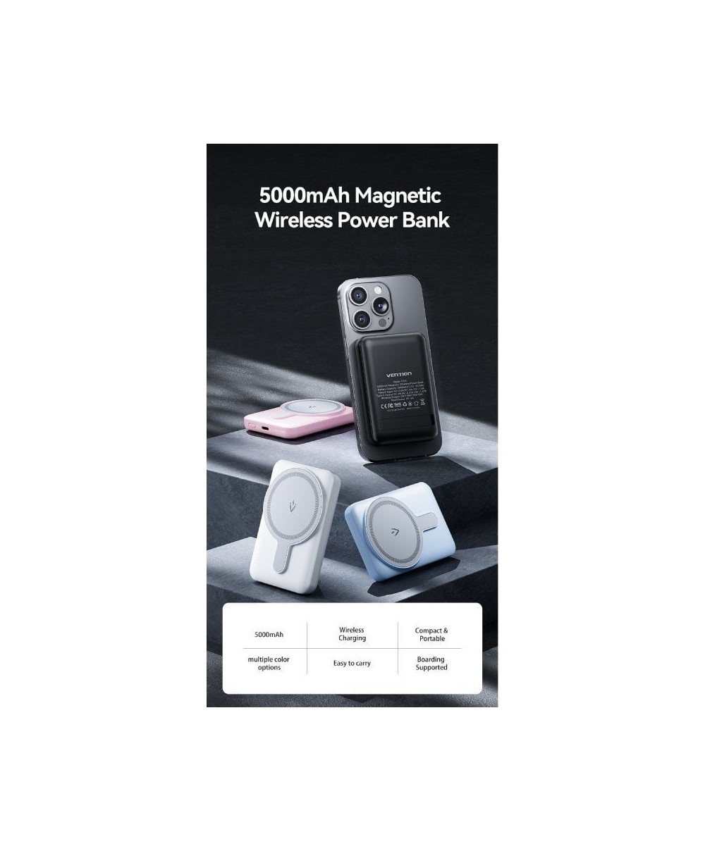 Powerbank 5000mAh Vention FHSP0/ 20W/ Wireless/ Rosa