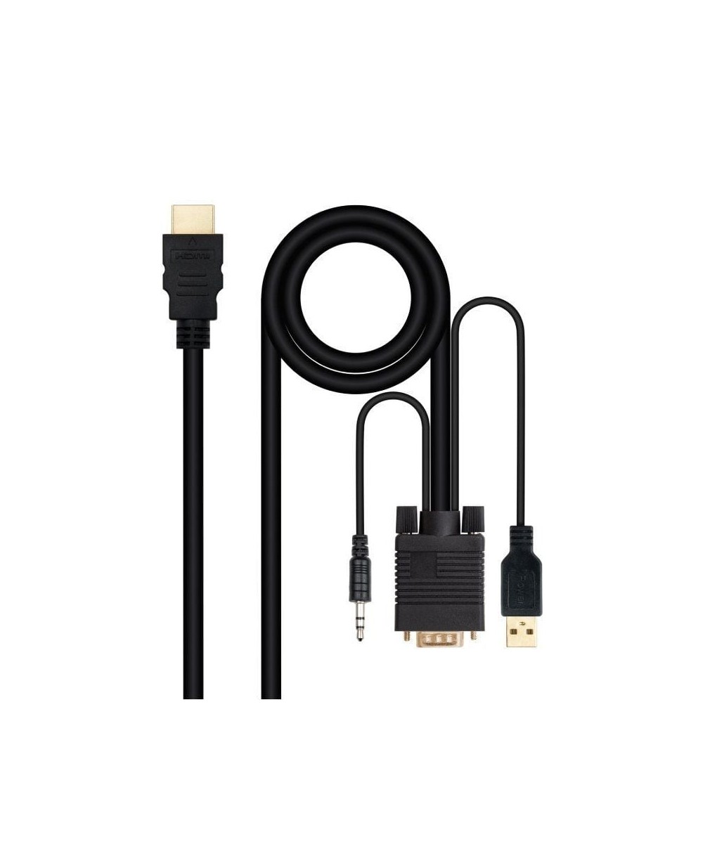 Cable Conversor Nanocable 10.15.4350/ HDMI Macho - VGA Macho - Jack 3.5 Macho - USB Macho/ 1.8m/ Neg