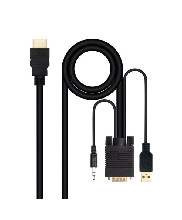 Cable Conversor Nanocable 10.15.4350/ HDMI Macho - VGA Macho - Jack 3.5 Macho - USB Macho/ 1.8m/ Neg