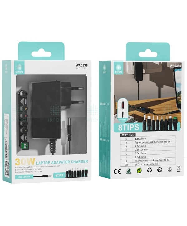 Cargador Universal para Portátil IKREA WA0338 30W - 8 Puntas Incluidas