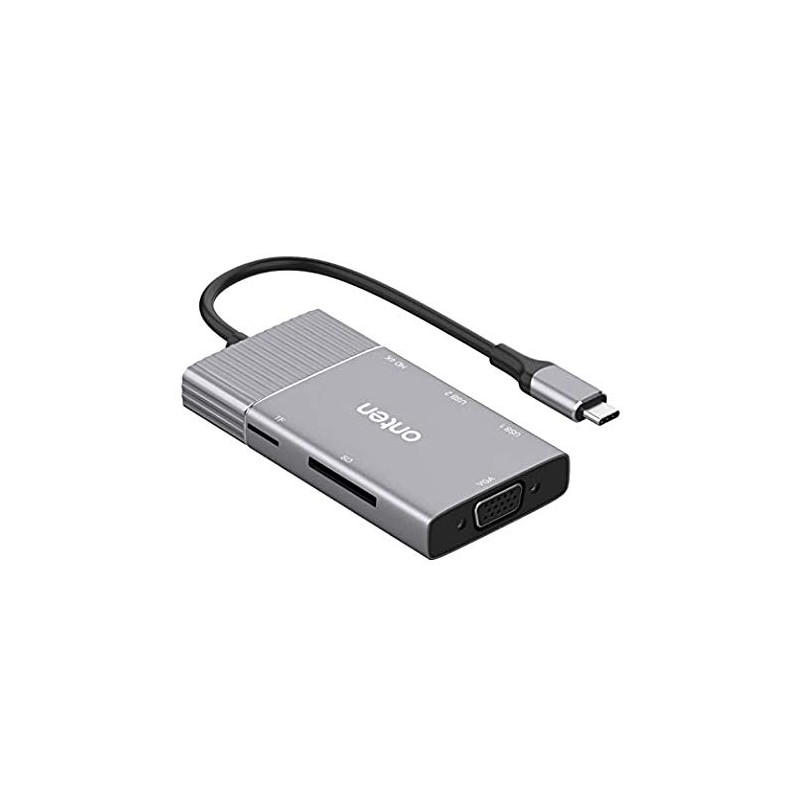 Adaptador USB-C Type-C + VGA + USB 3.0 + HDMI + SD/TF Card Reader + PD Charging ONT-95113