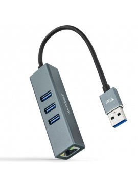 Hub USB 3.0 Nanocable 10.03.0407/ 3 Puertos USB/ 1 RJ45/ Gris