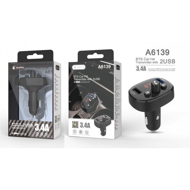 Transmisor Reproductor Coche Bluetooth y USB A6139  USB con 3,4A Max