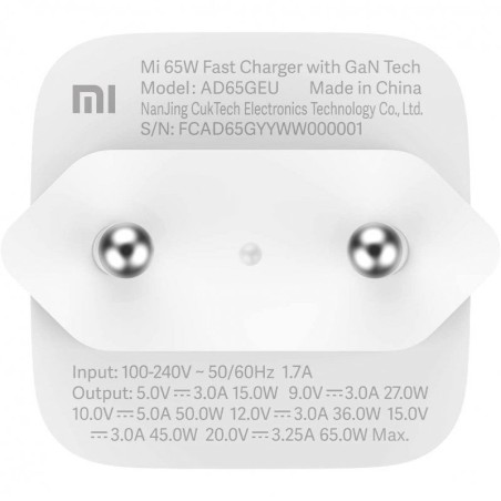 Cargador de Pared Xiaomi Mi Fast Charger/ 1xUSB Tipo-C/ 65W