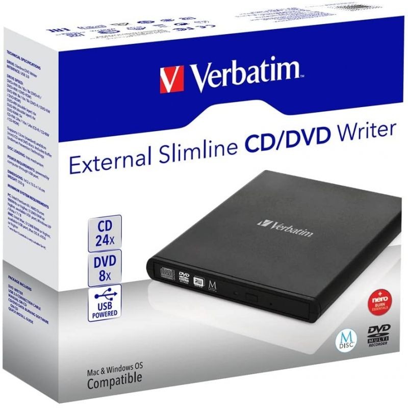 Regrabadora CD/DVD Doble Capa Slimline VERBATIM 53504 Black