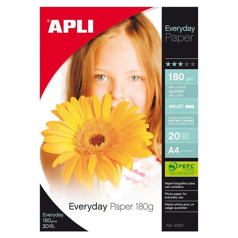 Papel fotografico Apli 12080 20 Hojas A4 180g Brillante