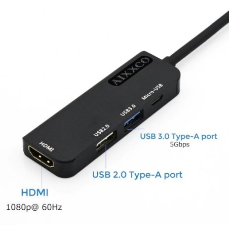 Adaptador USB-C Thunderbolt 3 Macho a HDMI Hub USB 
