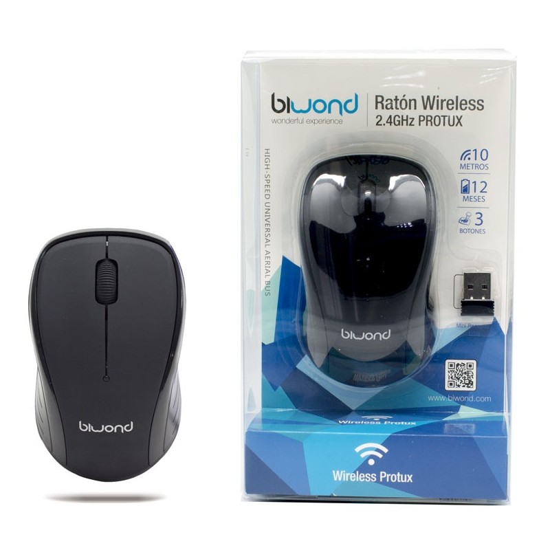 Raton Optico Inalambrico Biwond USB Negro