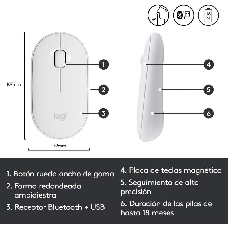 Raton Logitech M350 Blanco