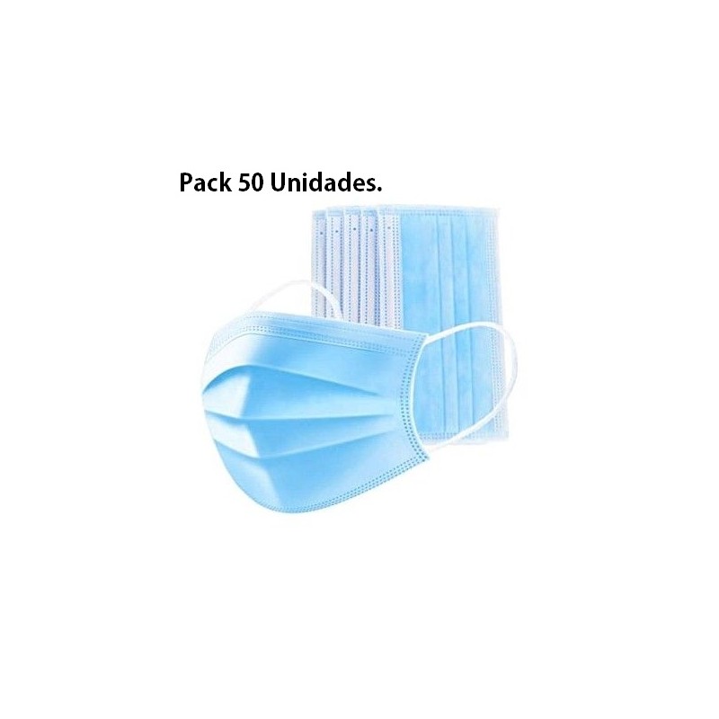 Mascarilla quirúrgica de 3 capas, azul. Caja de 50 unidades
