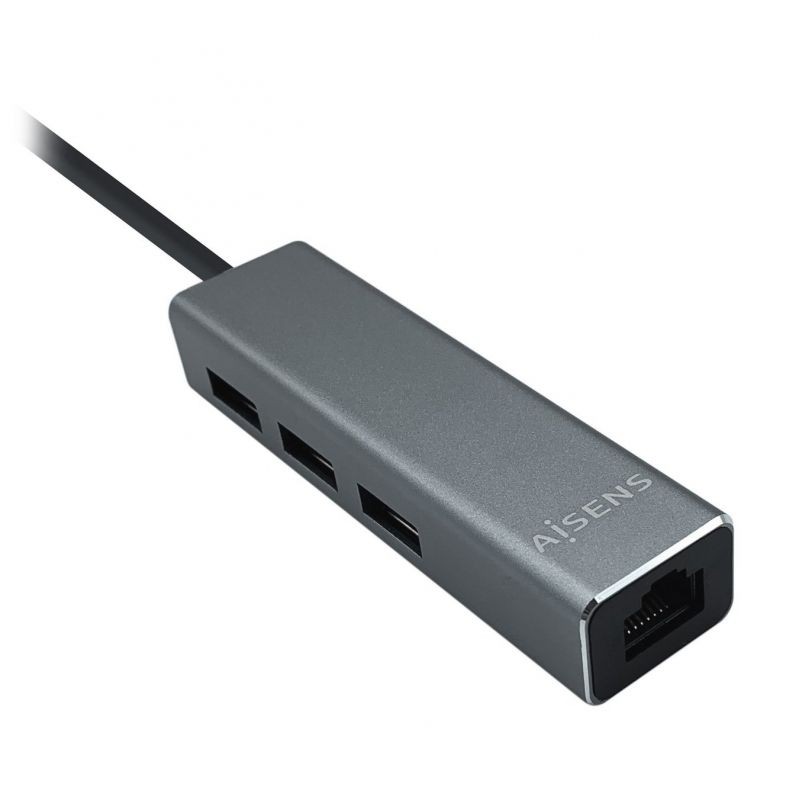 Hub USB Aisens A106-0401/ 3 Puertos USB 3.0/ 1 RJ45/ Gris