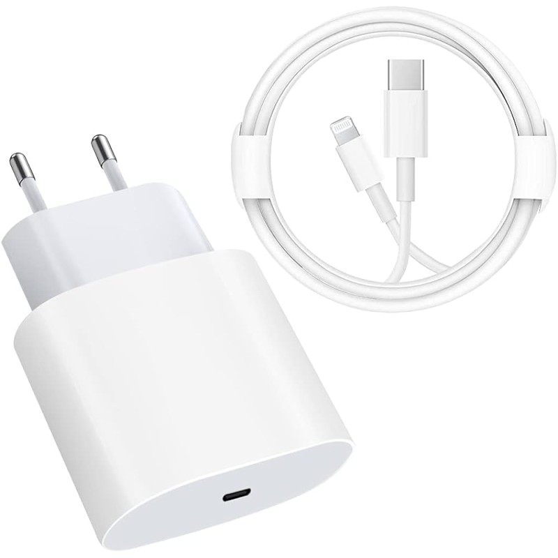 Cargador de Pared USB-C con cable tipo-C a Lightning 20W