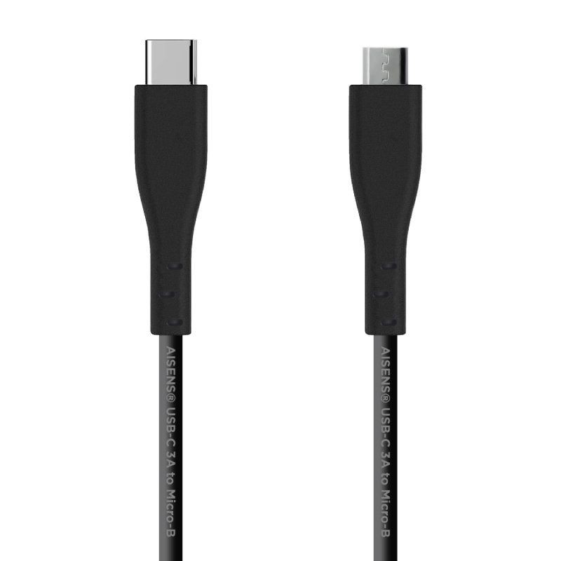 Cable USB 2.0 Aisens A107-0350/ USB Tipo-C Macho MicroUSB 1m Negro