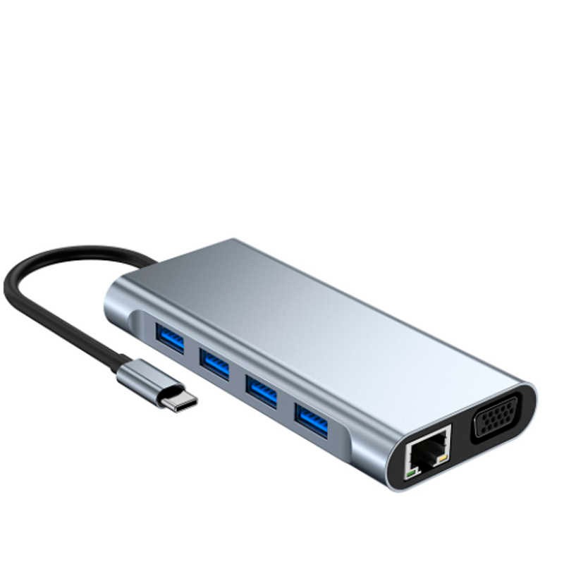 Adaptador Concentrador de red USB tipo C 11 en 1 HDMI, VGA, RJ45, Lan, Ethernet, SD