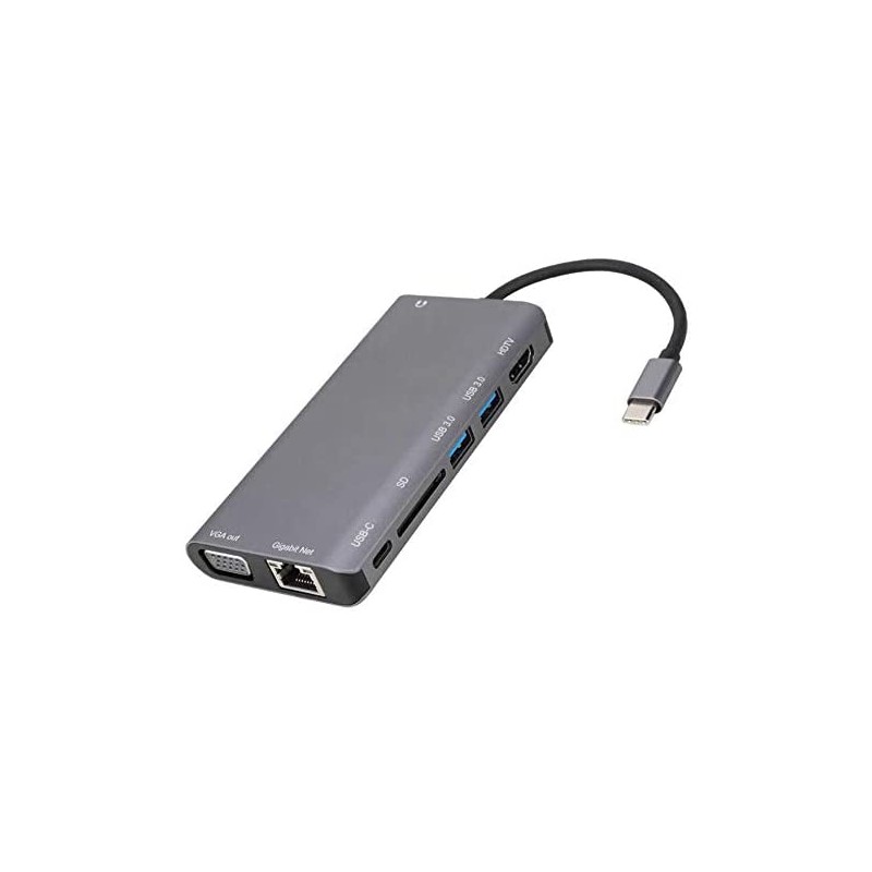 Adaptador USB-C a  HDMI VGA 2xUSB 3,0 Gigabyte Lan PD Lector de Tarjetas Audio