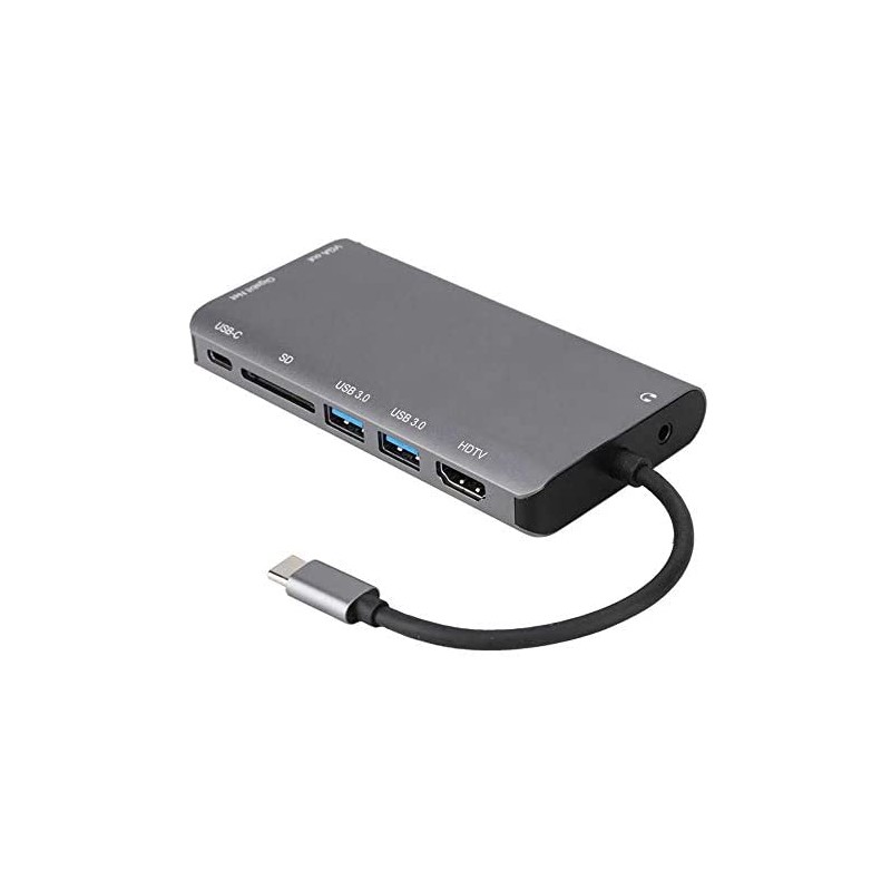 Adaptador USB-C a  HDMI VGA 2xUSB 3,0 Gigabyte Lan PD Lector de Tarjetas Audio