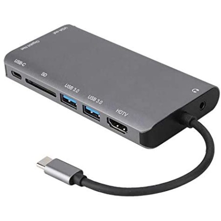 Adaptador USB-C a  HDMI VGA 2xUSB 3,0 Gigabyte Lan PD Lector de Tarjetas Audio