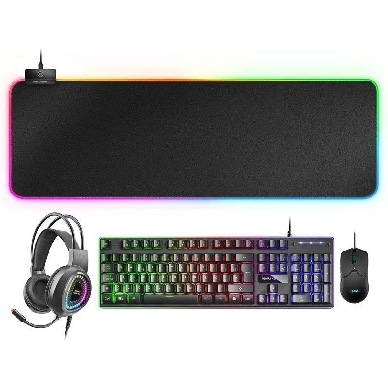 Pack Gaming Mars Gaming MCPEX Teclado H-MECH + Ratón Óptico + Auriculares con Micrófono + Alfombril