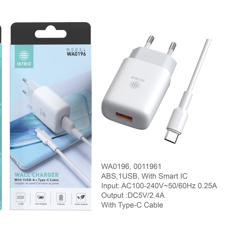 Cargador Ikrea con Smart IC y cable micro USB 2 Puertos 2,4A