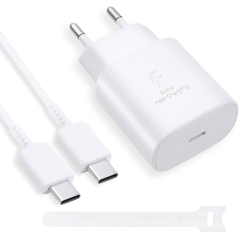 Cargador Type C 25W + Cable USB Blanco 1M